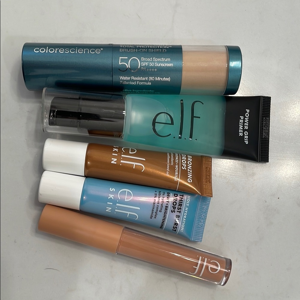 Colorescience brush sunscreen (was $69), and elf primer, Concealer, duo drops.